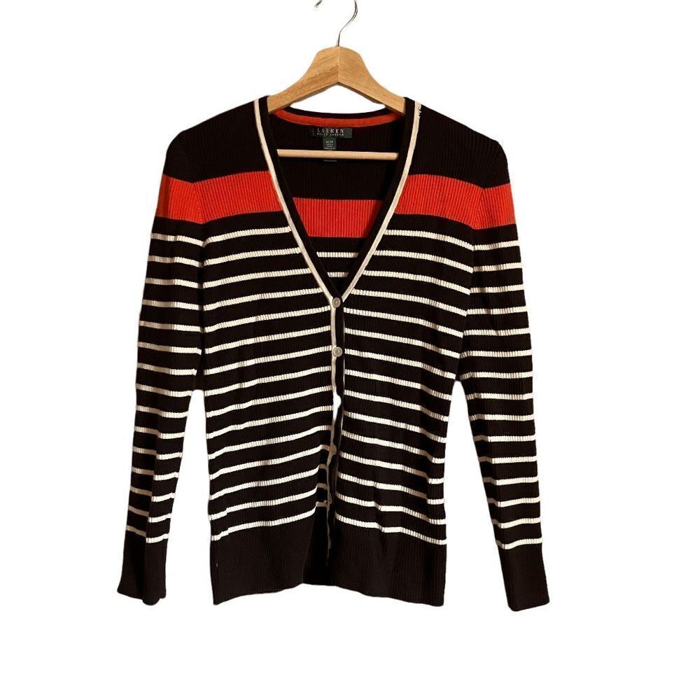 Lauren Ralph Lauren Striped Retro Brown and orange sweater Size M